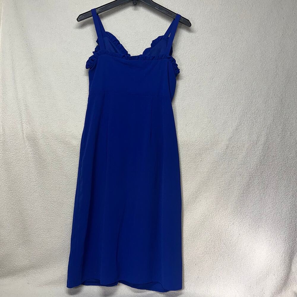 Cobalt Blue Ruffle Button Front Midi Dress Small Adjustable Strap - Picture 3 of 10